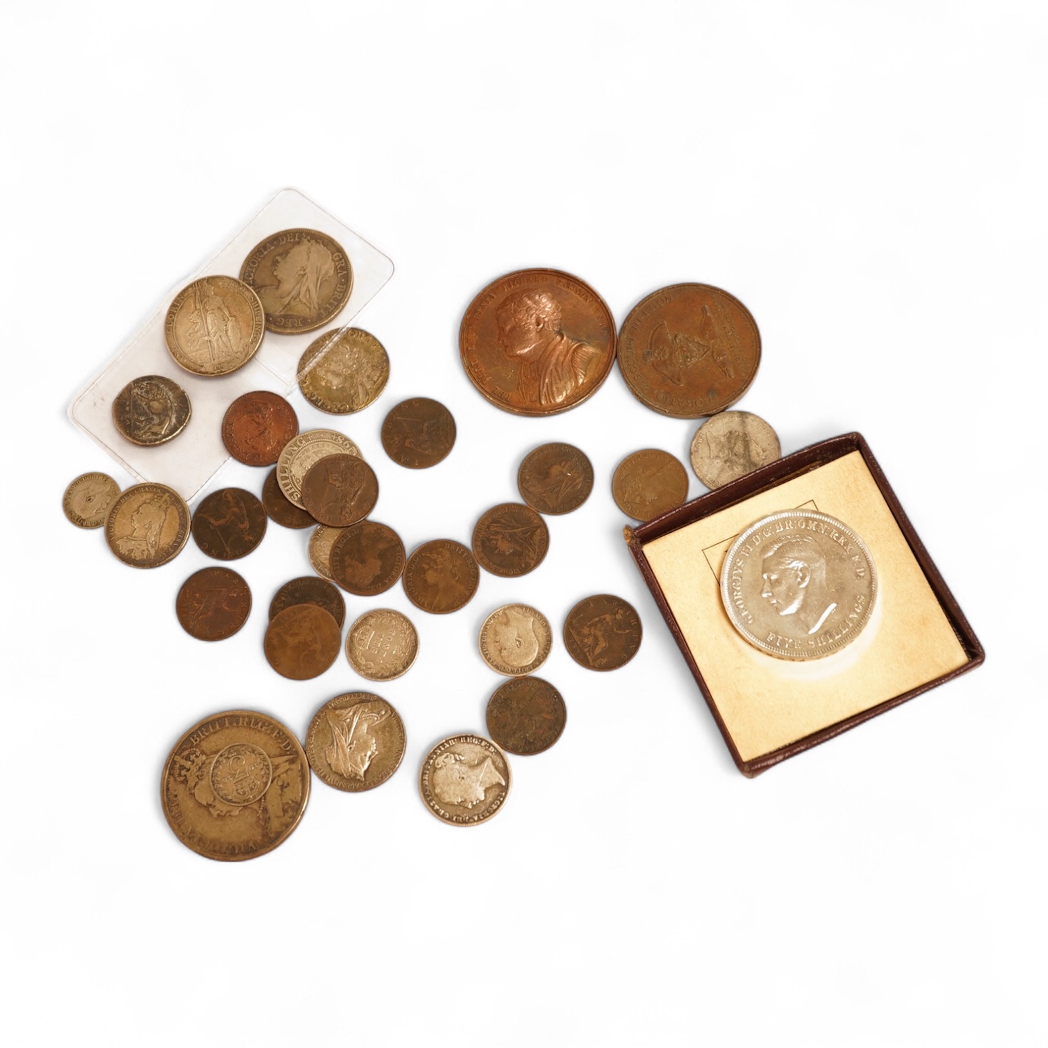 Lucania, Velia, AR Didrachm, c. 334-300 BC, Head of Athena, lion tearing prey, approx 7.6g, British coins and medals;, Victoria crowned 1891, halfcrown, 1899, shillings, threepeces, Horatio Viscount Nelson Foudroyant fla